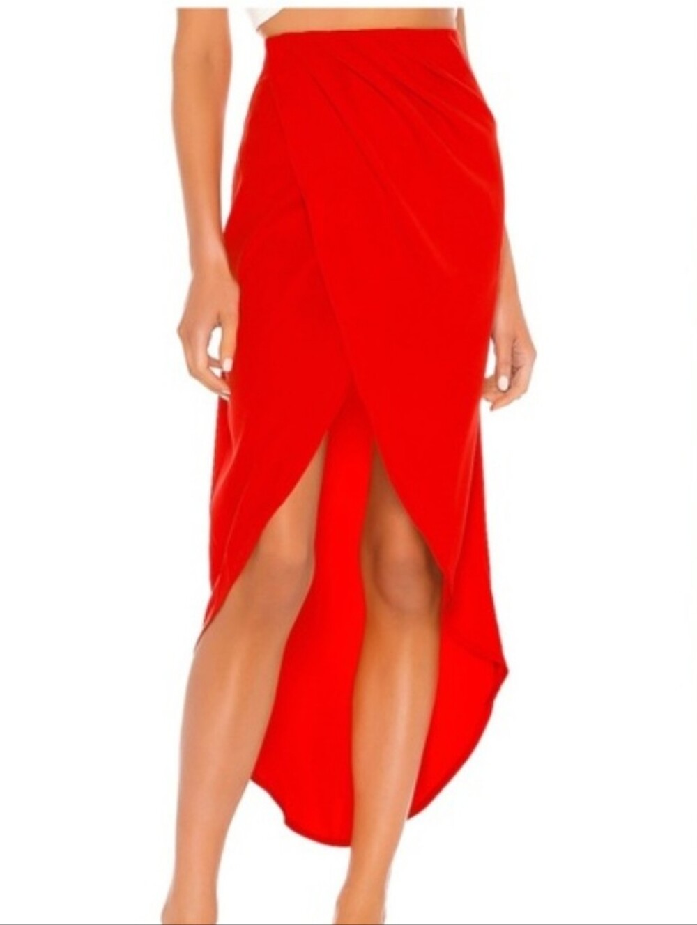 Superdown Red Faux Wrap High/Low Skirt